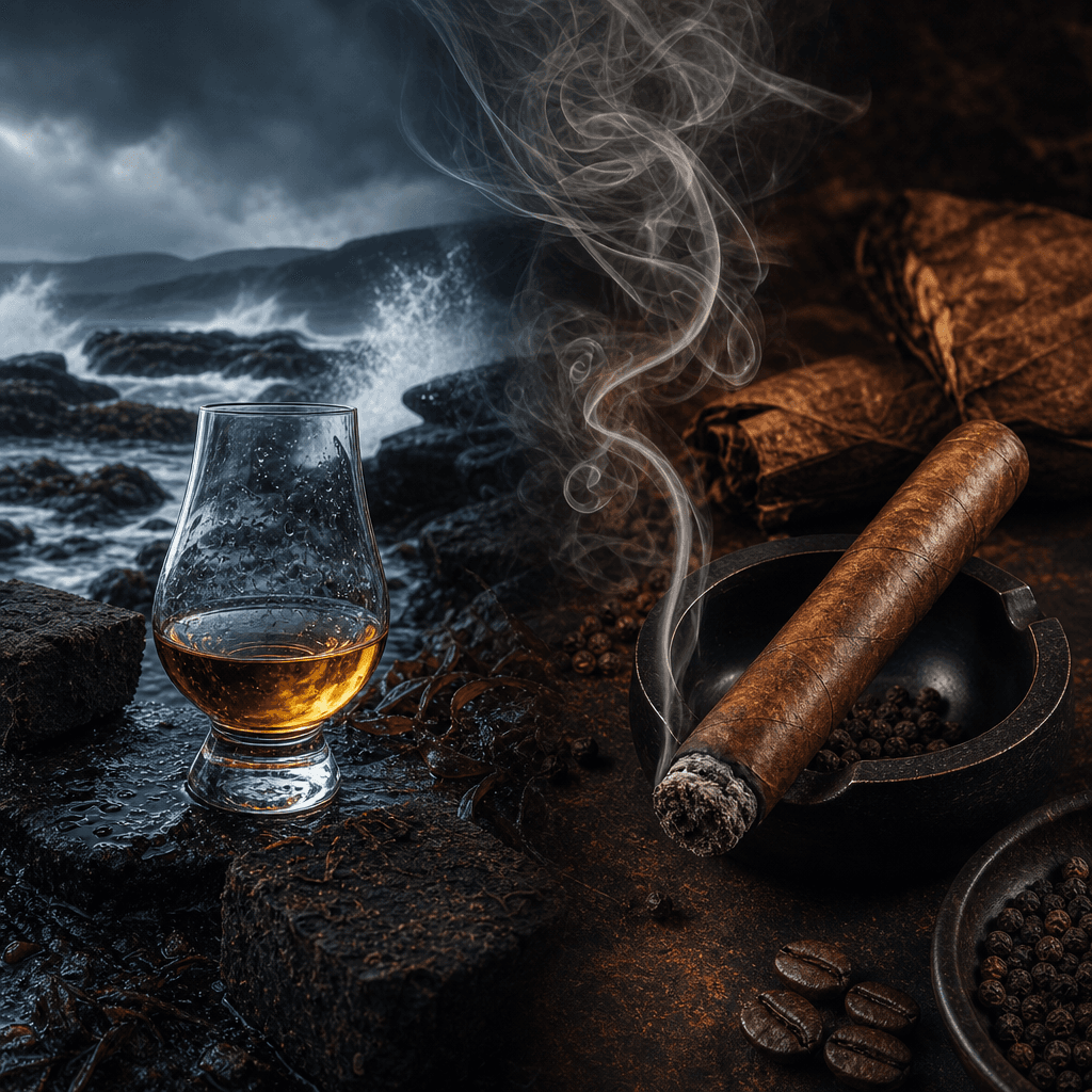 艾雷島威士忌泥煤風味完整解析:海風碘味與煙燻酚類,搭配 Partagás Serie D No.4 的煙燻對話