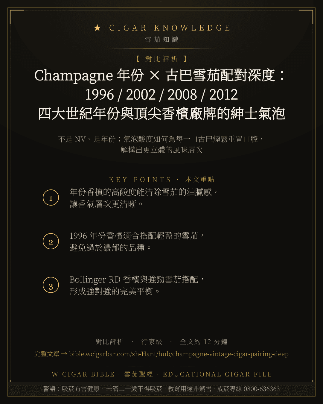 Champagne 年份 × 古巴雪茄配對深度:1996 / 2002 / 2008 / 2012 四大世紀年份與頂尖香檳廠牌的紳士氣泡哲學