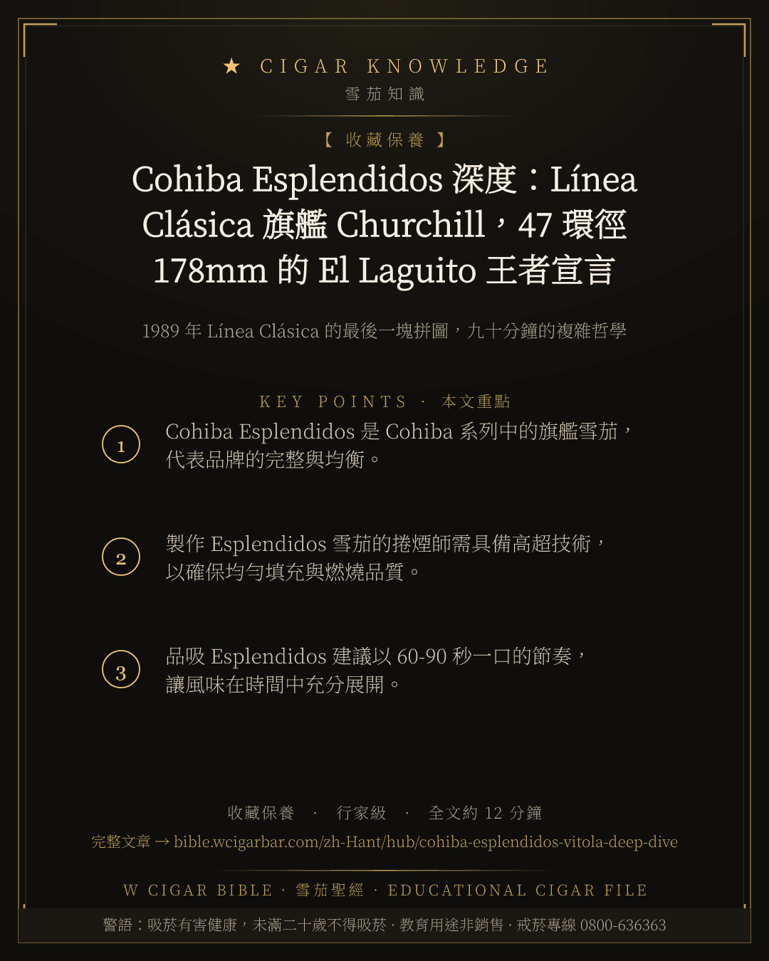 Cohiba Esplendidos 深度:Línea Clásica 旗艦 Churchill,47 環徑 178mm 的 El Laguito 王者宣言