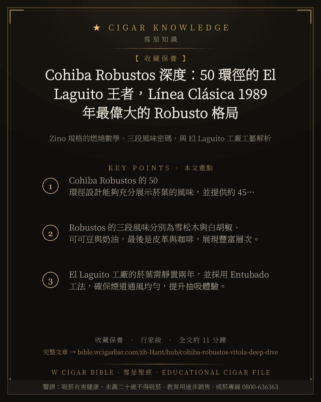 Cohiba Robustos 深度:50 環徑的 El Laguito 王者,Línea Clásica 1989 年最偉大的 Robusto 格局