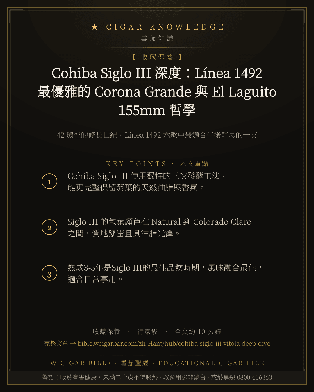 Cohiba Siglo III 深度:Línea 1492 最優雅的 Corona Grande 與 El Laguito 155mm 哲學