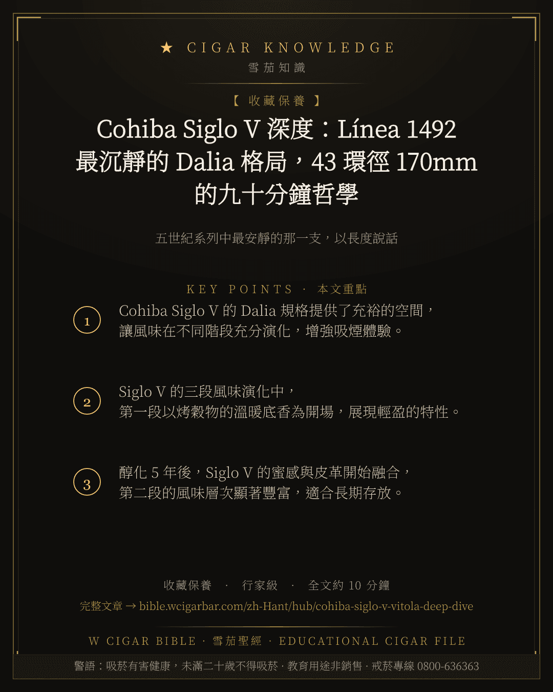 Cohiba Siglo V 深度:Línea 1492 最沉靜的 Dalia 格局,43 環徑 170mm 的九十分鐘哲學