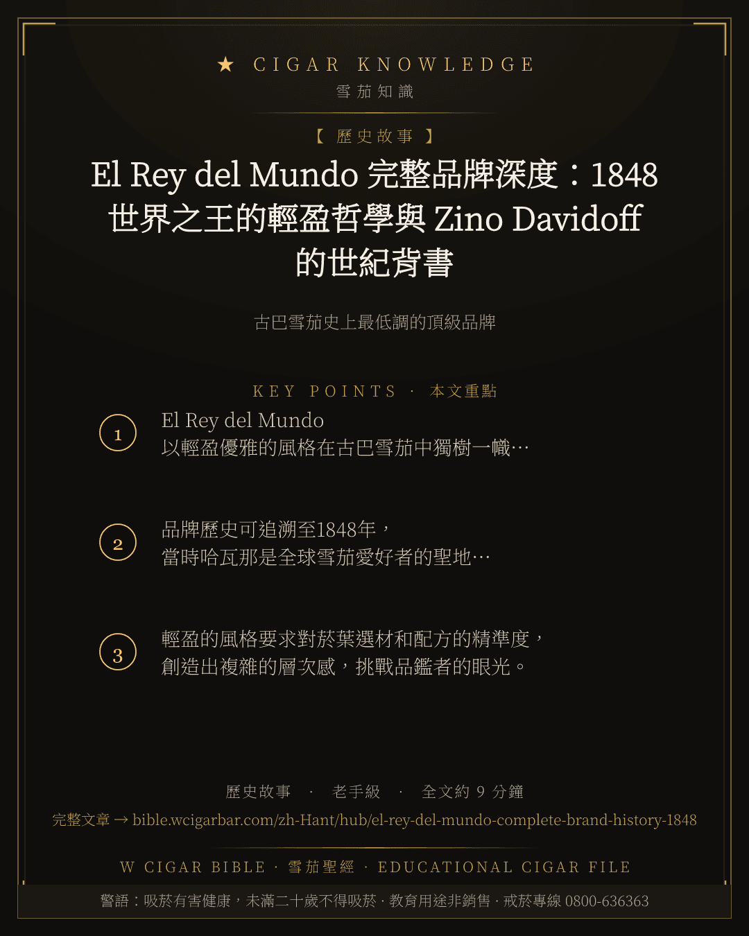El Rey del Mundo 完整品牌深度:1848 世界之王的輕盈哲學與 Zino Davidoff 的世紀背書