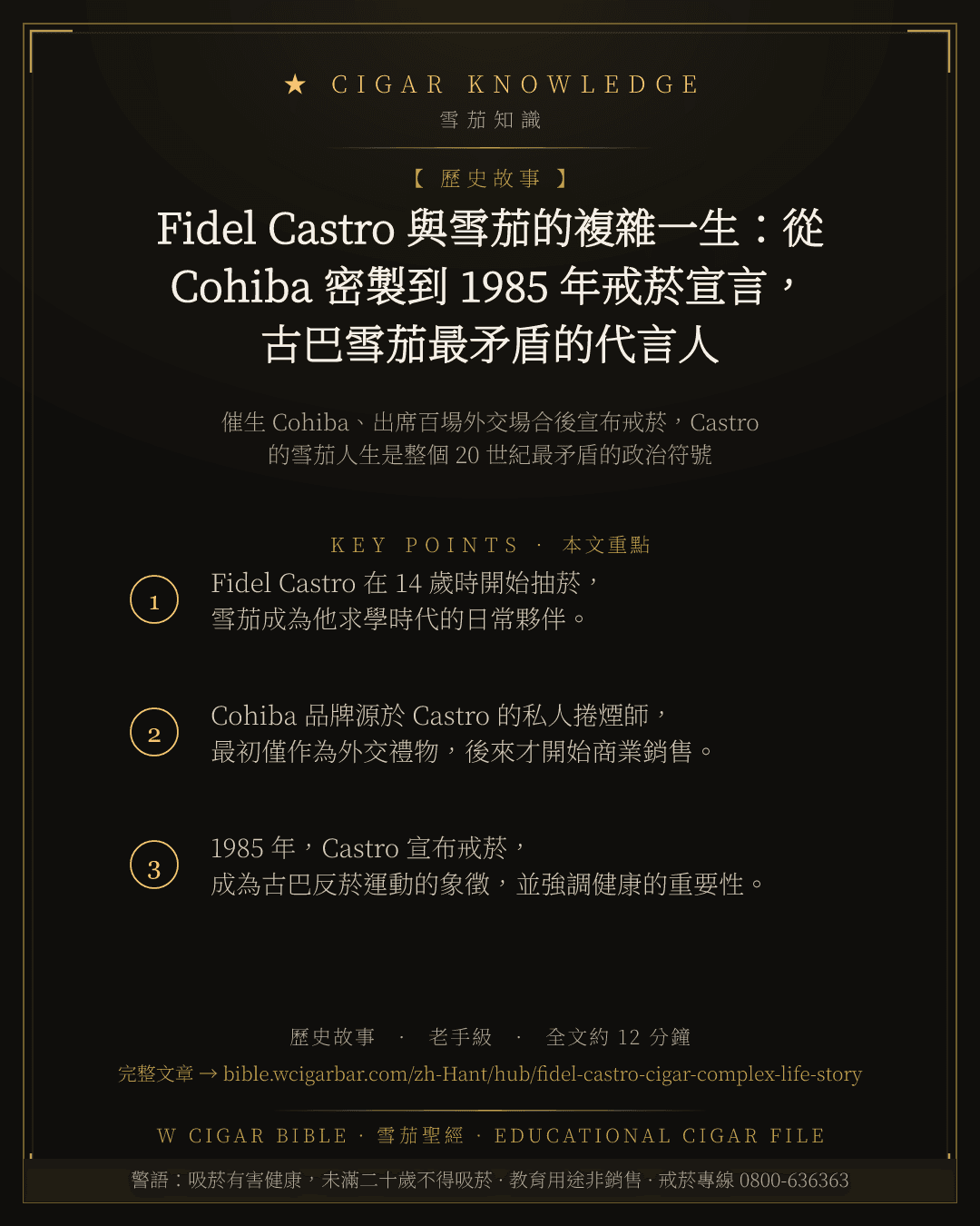 Fidel Castro 與雪茄的複雜一生:從 Cohiba 密製到 1985 年戒菸宣言,古巴雪茄最矛盾的代言人