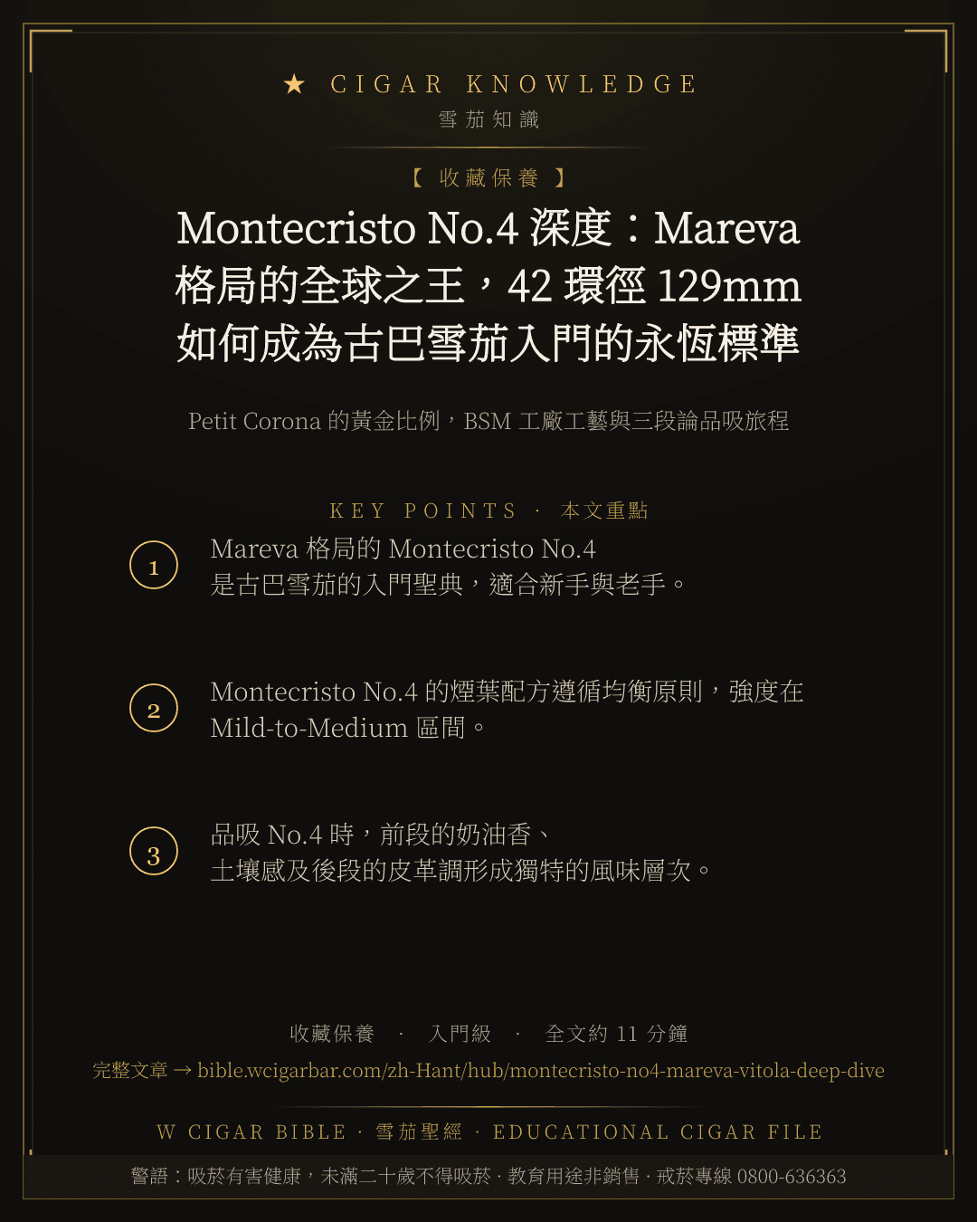 Montecristo No.4 深度:Mareva 格局的全球之王,42 環徑 129mm 如何成為古巴雪茄入門的永恆標準