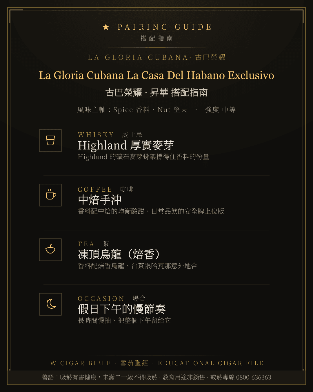 La Gloria Cubana La Casa Del Habano Exclusivo 搭配指南 · 古巴榮耀