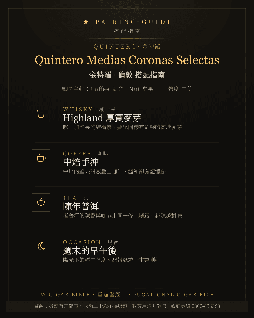 Quintero Medias Coronas Selectas 搭配指南 · 金特羅
