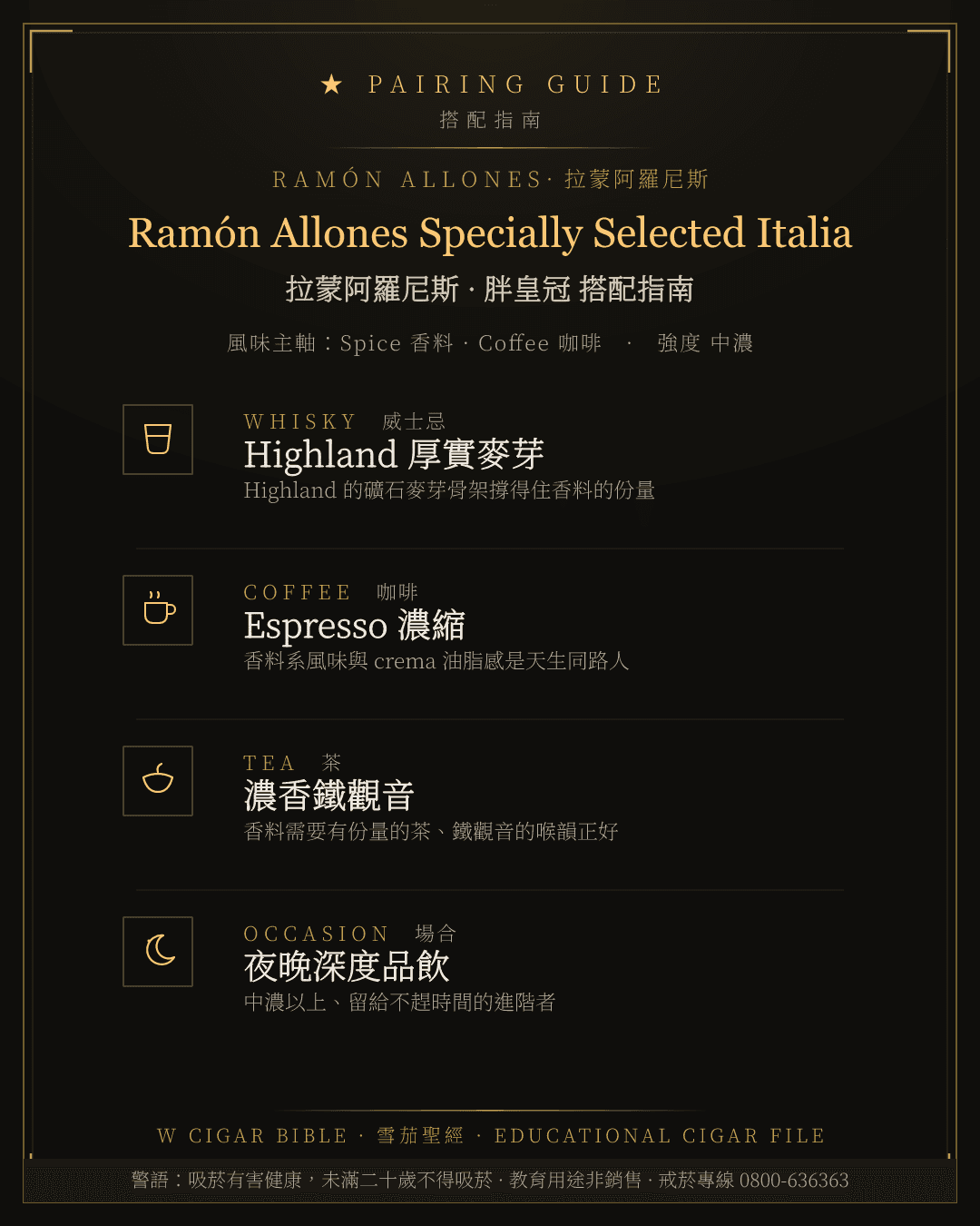 Ramón Allones Specially Selected Italia 搭配指南 · 拉蒙阿羅尼斯