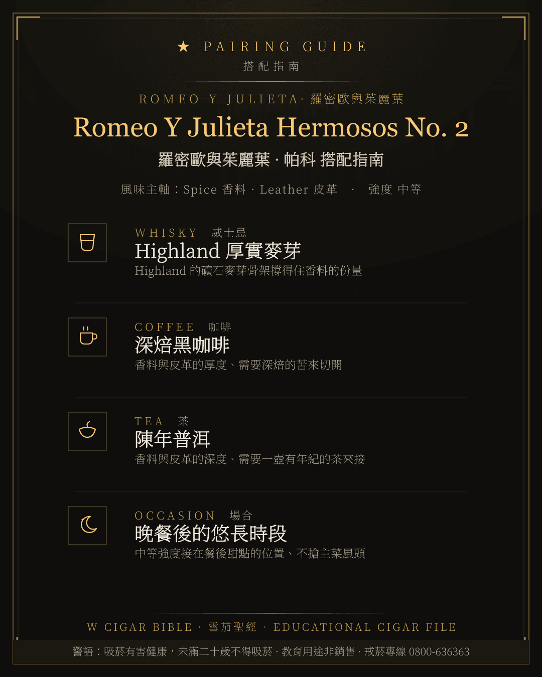 Romeo Y Julieta Hermosos No. 2 搭配指南 · 羅密歐與茱麗葉