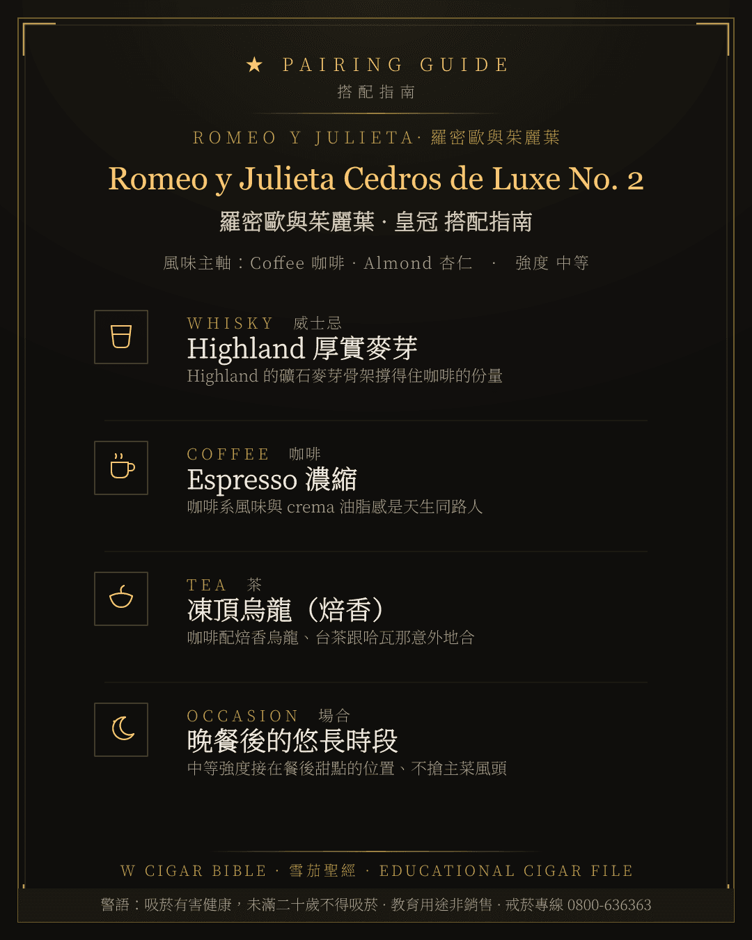Romeo y Julieta Cedros de Luxe No. 2 搭配指南 · 羅密歐與茱麗葉