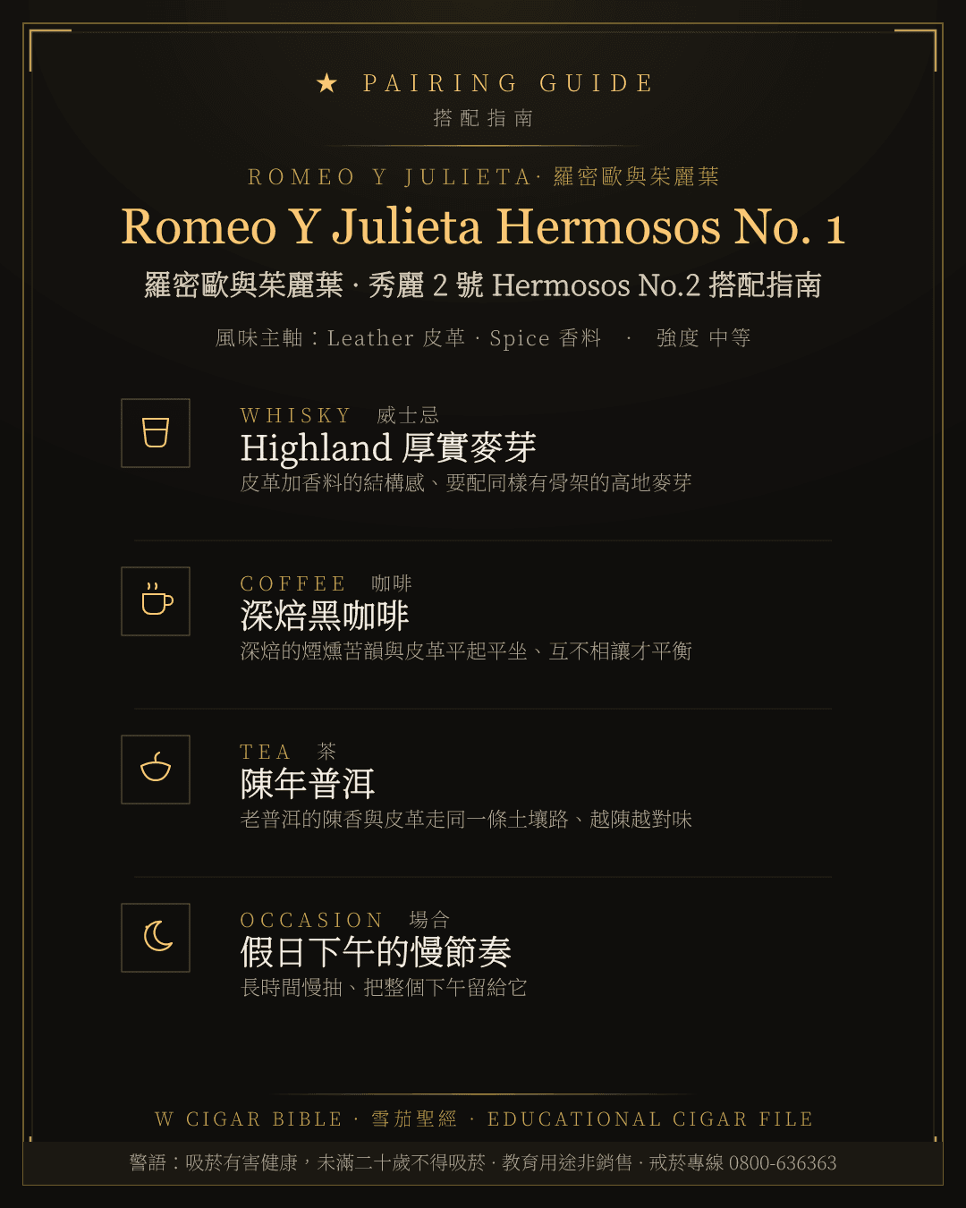 Romeo Y Julieta Hermosos No. 1 搭配指南 · 羅密歐與茱麗葉