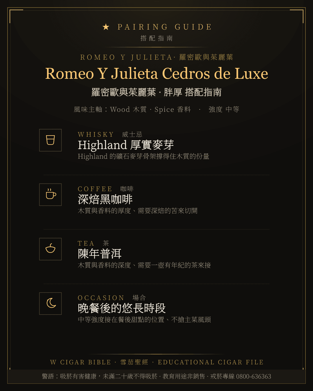 Romeo Y Julieta Cedros de Luxe 搭配指南 · 羅密歐與茱麗葉