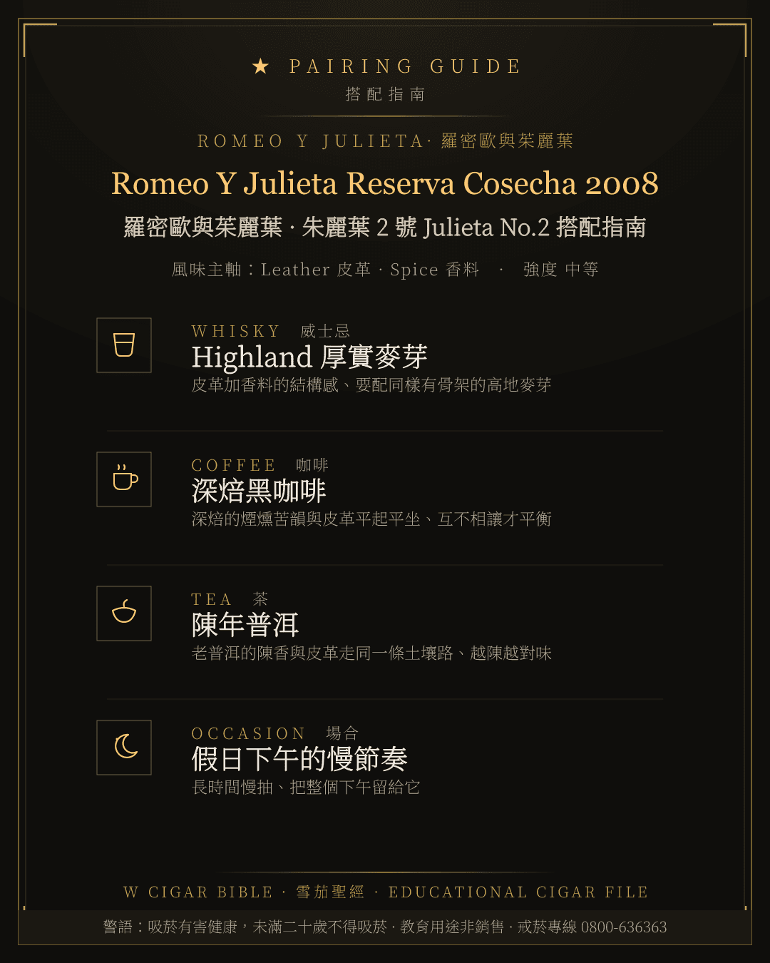 Romeo Y Julieta Reserva Cosecha 2008 搭配指南 · 羅密歐與茱麗葉